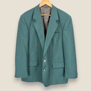 Vintage Gianelli Blazer Sport Coat Men 48R Green Jacket Gold Buttons Poly Wool